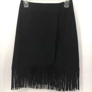 Barbara Shara Blk UltraSuede Fringe Wrap Rodeo Western Wear Festival Skirt - XS